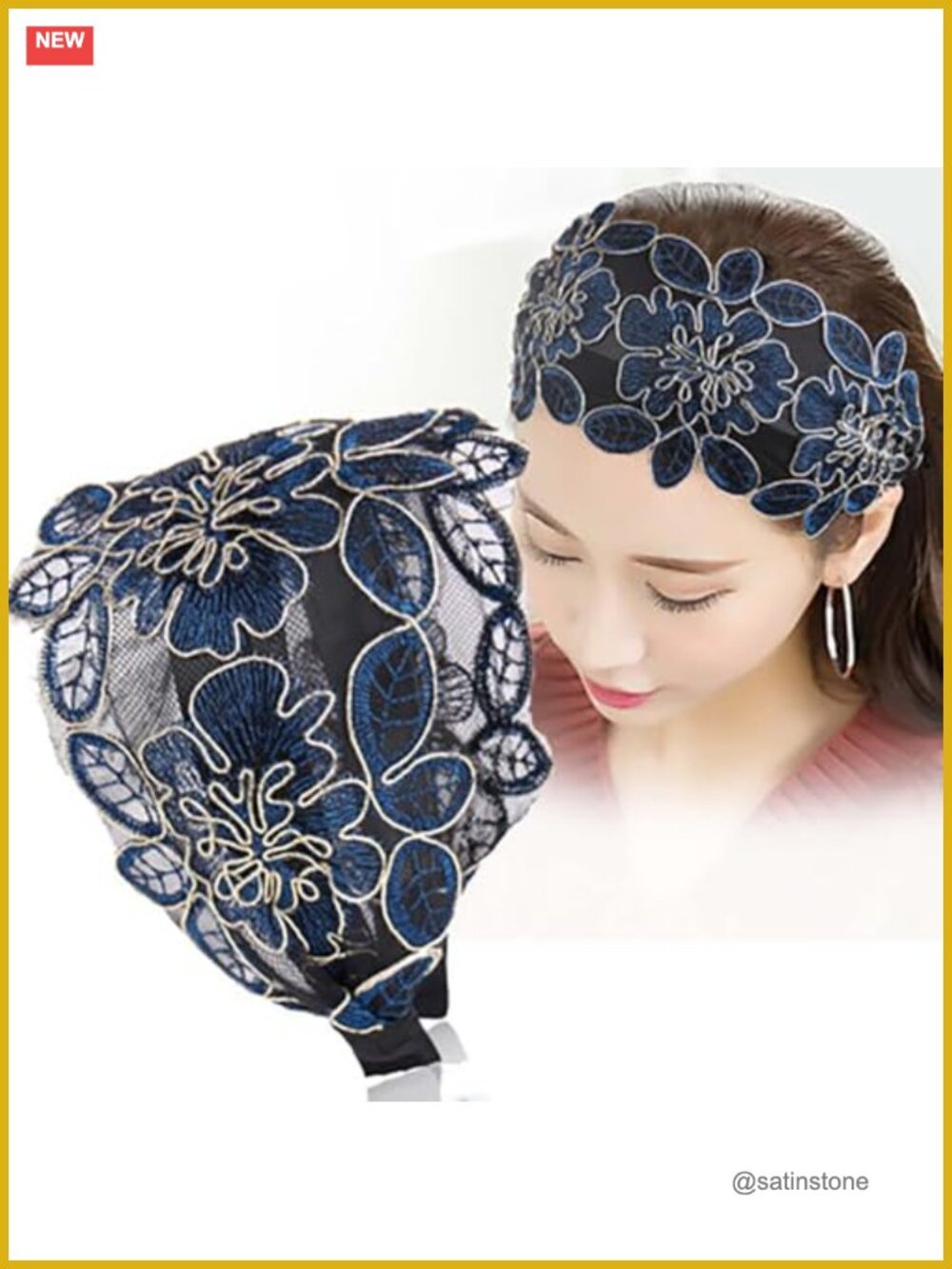 Wide Lace Silk Flower Headband Elastic Non-Slip Hair Accessory